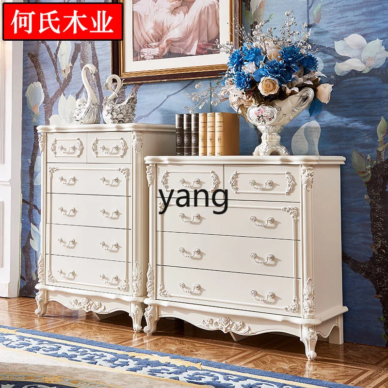 Yjq Chest of Drawers White Paint Solid Wood Large Capacity Bedroom Simple Storage Cabinet Five-Drawer Cabinet