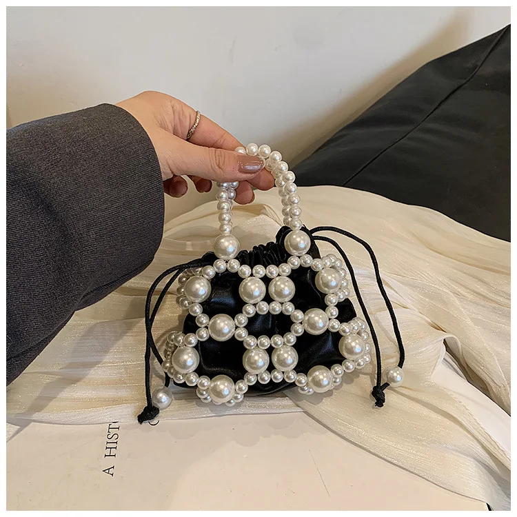 2024 Summer Small Shoulder Bags For Women Fine Fashion Hollow Pearl Beaded Weave Mini Handbags Trendy Party Prom Clutches Purses