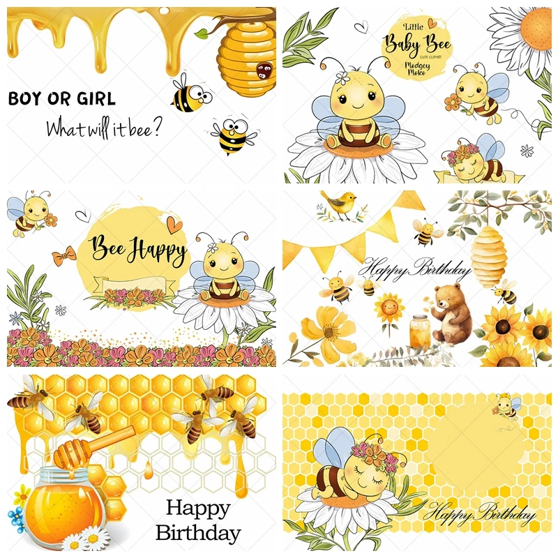 Baby 1st Birthday Honeybee Backdrop Honey Sweet Flower Party Decor Photography Background Portrait Photographic Photo Studio Set