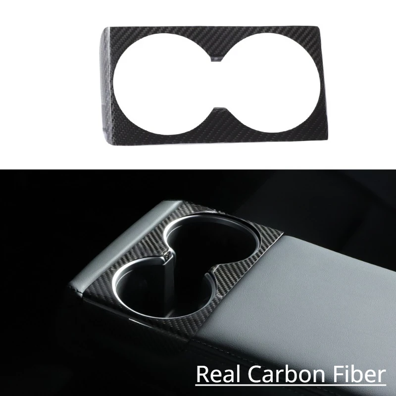 Real Carbon Fiber for Tesla Model 3+ Front Rear Cup Holder Cover Water Cup Cover Panel New Model3 Highland 2024 Car Accessories