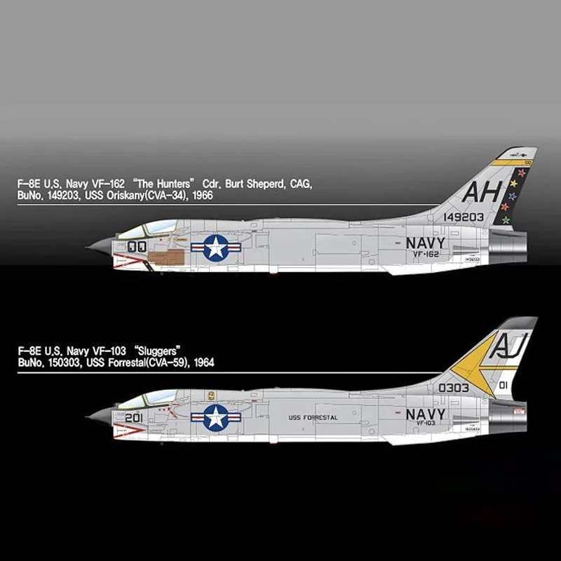 Academy Assembled Aircraft Model Kit 12521 American F-8E Fighter VF-162 Hunter Squadron 1/72