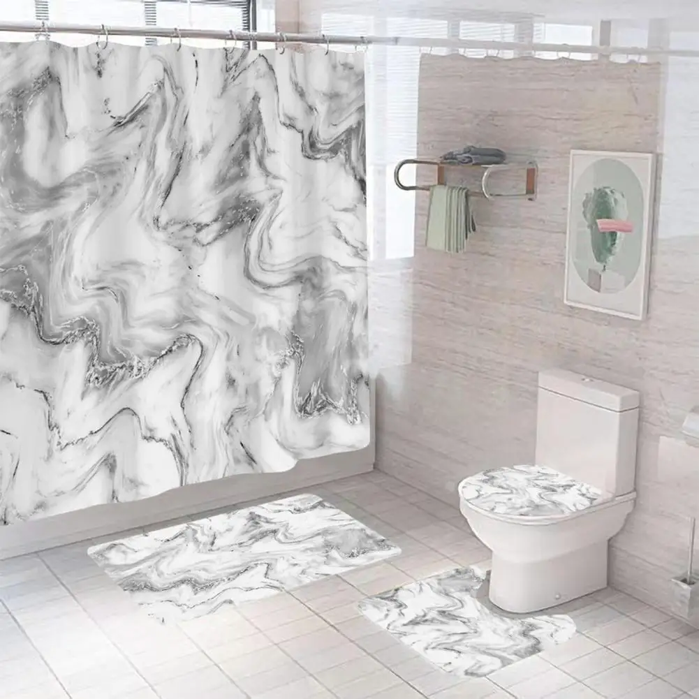 3d Printed Shower Curtain Shower Curtain Set Waterproof Shower Curtain Set with Anti-slip Rug Soft Flannel Bath Mat Durable