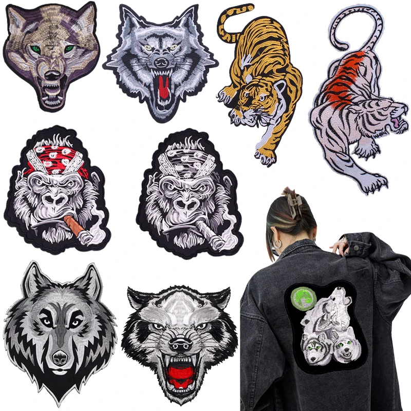 Smoking Monkey Back Iron-on Patches Large Patch Badge Big Punk Animal Embroidery Patches For Clothes DIY Sewing On Jacket Jeans