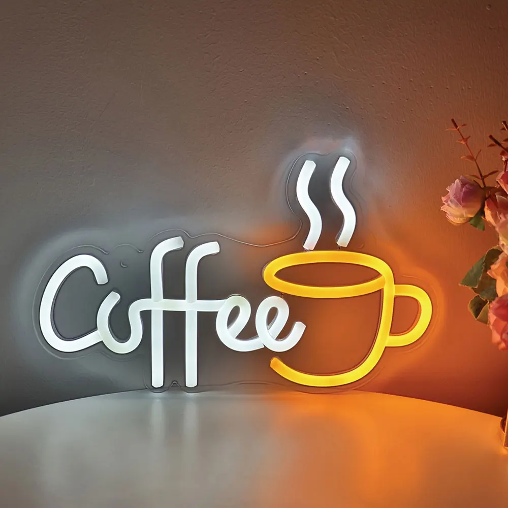 1PC Creative Coffee With Cup LED Neon Sign Light For Party Room Pub Club Milk Tea Coffee Shop Wall Decoration 11.1''*6.73''