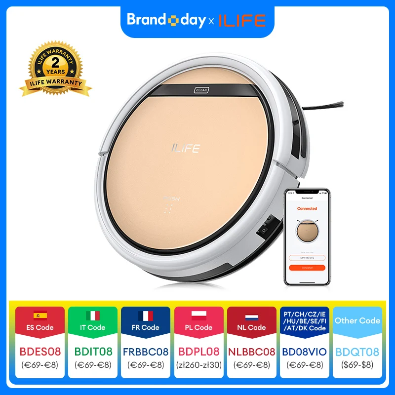 Robot Aspirador y Fregador ILIFE V5s Ultra, Succión de 4000 Pa, Control por App/Remoto, Creación de Mapas… — oferta en AliExpress