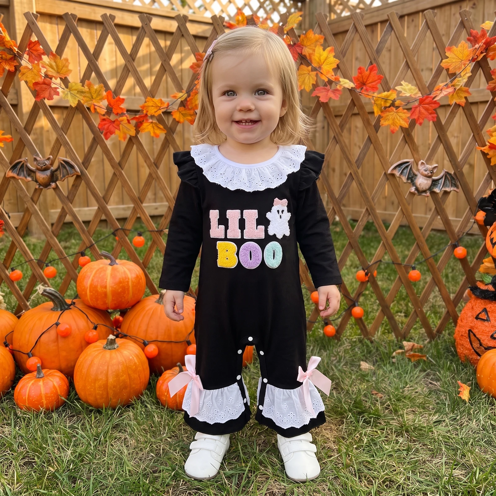 2027 Creative Halloween Jumpsuit for Toddler Baby Girls Warm Long-Sleeve Printed Casual Jumpsuit for Early Autumn