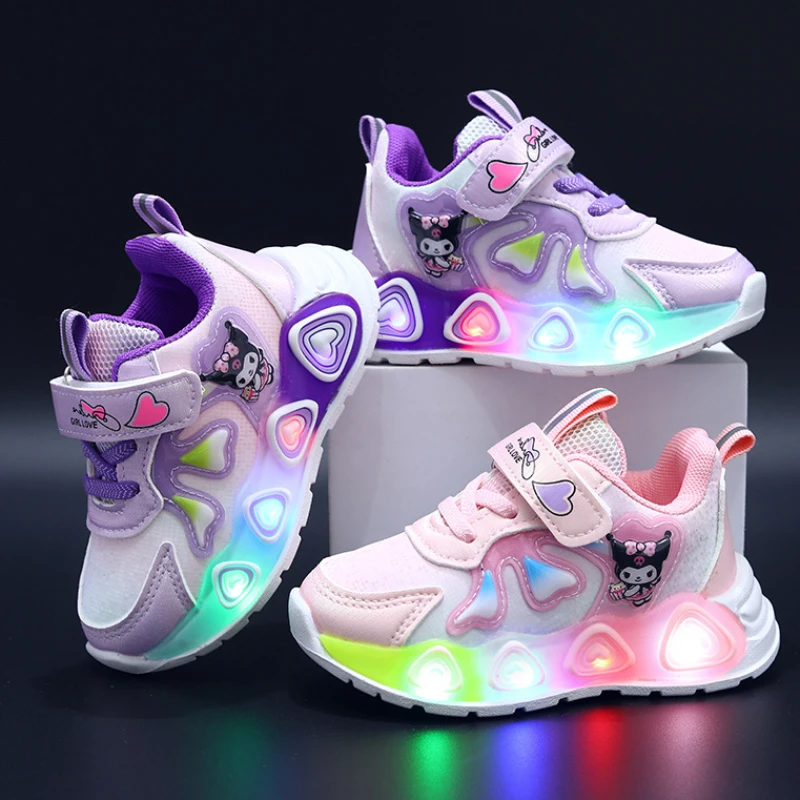 Sanrio GirlsBoys Mesh Breathable Sport Shoes Summer New LED Children's Sneakers Kids Casual Shoes Light Shoes for 0-6Y