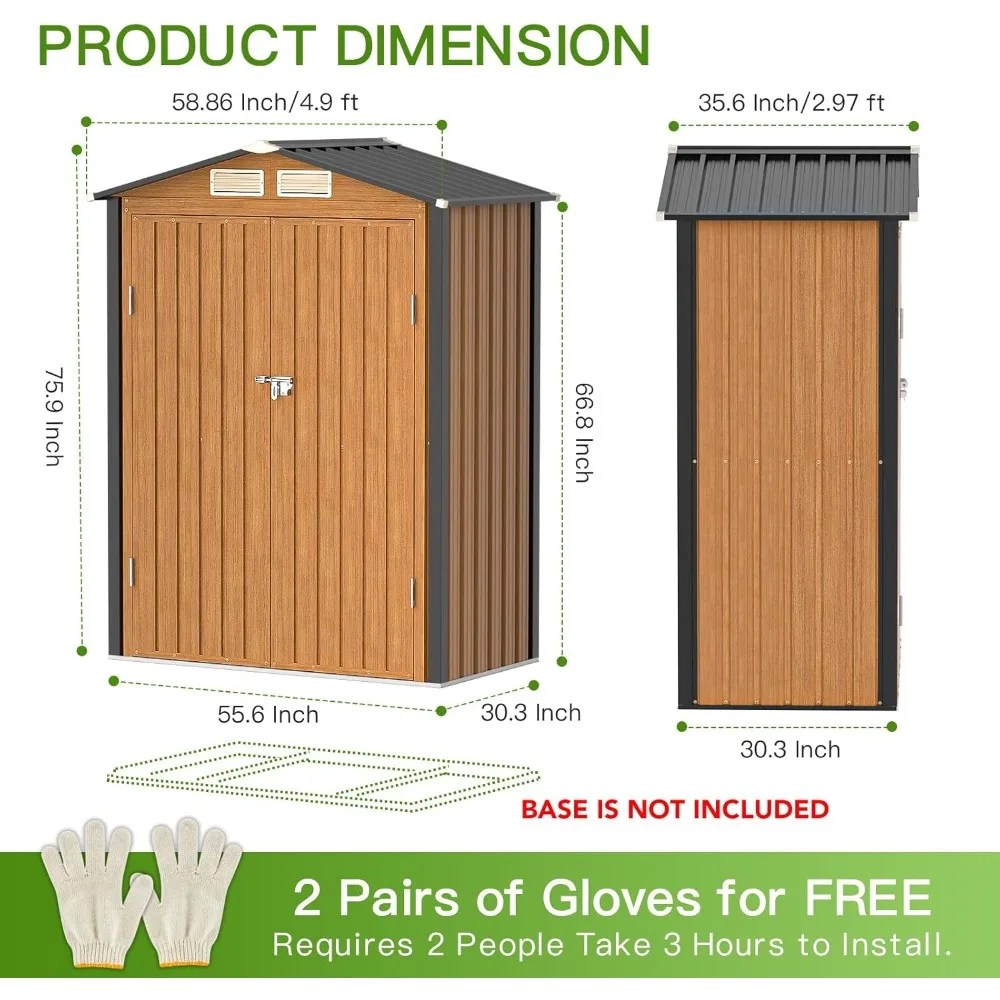 سقيفة تخزين خارجية، منزل صغير من الفولاذ المعدني مقاس 5 × 3 أقدام مع باب قابل للقفل، مبنى تخزين خارجي عمودي للحديقة والفناء الخلفي، #2