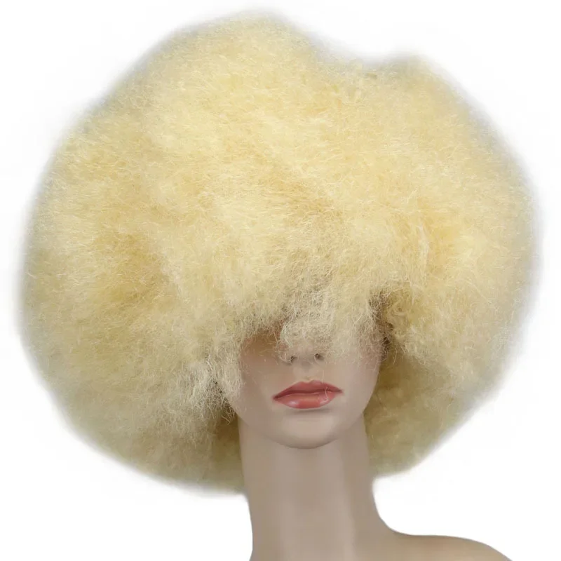 Sintetis Afro keriting Wig dengan poni pendek Wig rambut halus untuk wanita hitam Cosplay Natural