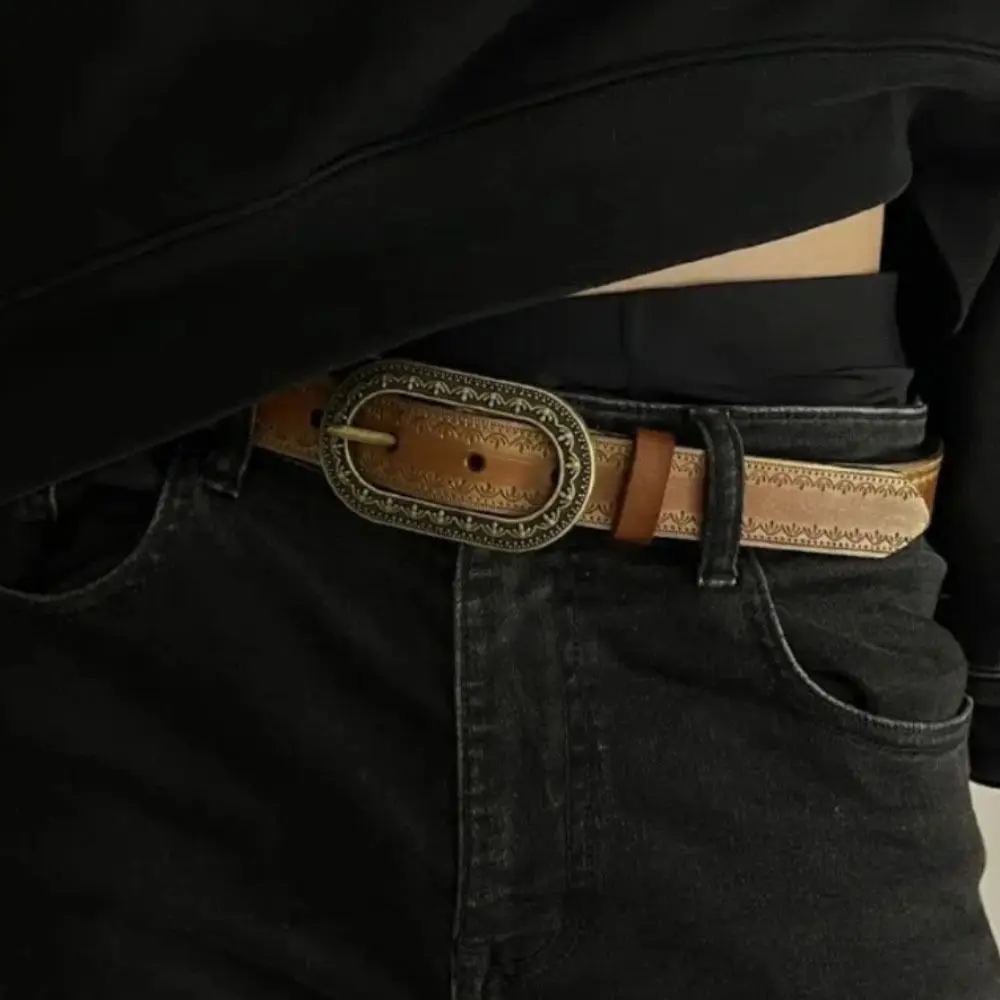 

Градиентный мужской ретро пояс 2,8 см, регулируемый ремень из искусственной кожи, брюки, декоративный резной тисненый винтажный пояс для мужчин и женщин