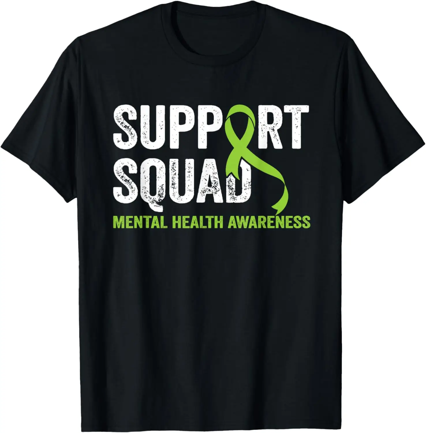 Support Squad Mental Health Awareness Green Ribbon Vintage T-Shirt 100% Cotton Trendy Y2K Short-Sleeve Tee – Soft, Quick-Drying, & Moisture-Wicking; Ideal for Sports or Casual Wear; Great Gift for Christmas or Halloween.