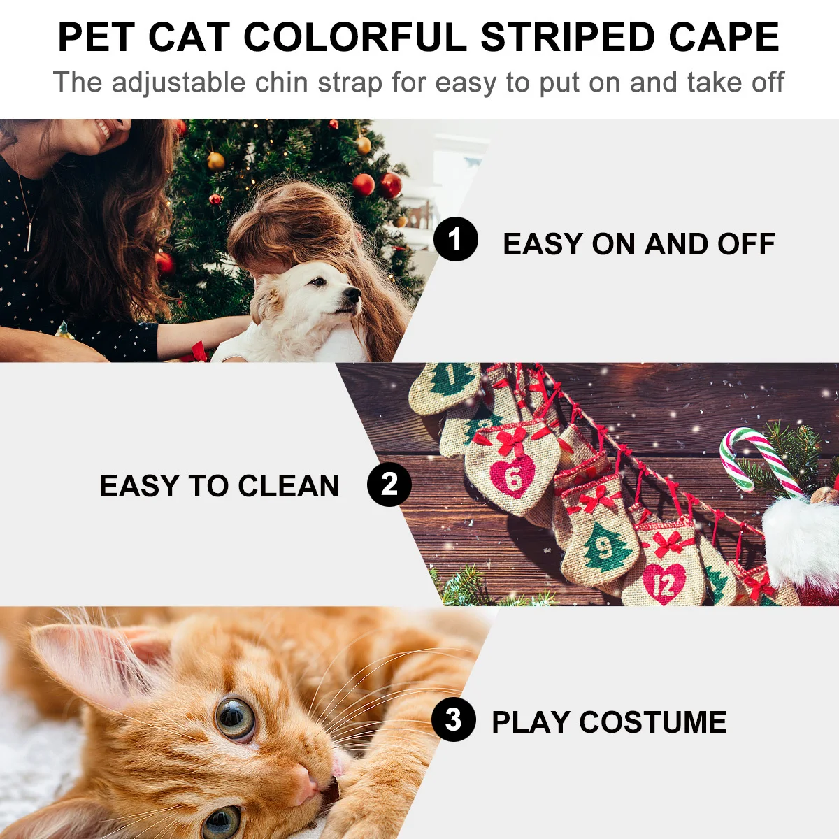 

Colorful Pet Cloak for Cats Premium Comfortable Fabric Bright Green Stripe Pattern Quick on Off Adjustable Fit Holiday Photo