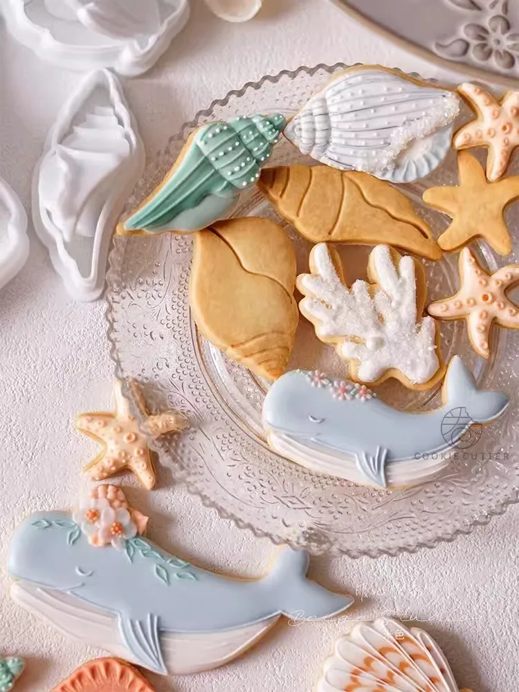 Mother’s Day Marine Series Cookie Cutter Starfish Conch Coral Shell Whale Biscuit Stamp Icing Cookie Baking Decoration Accessori