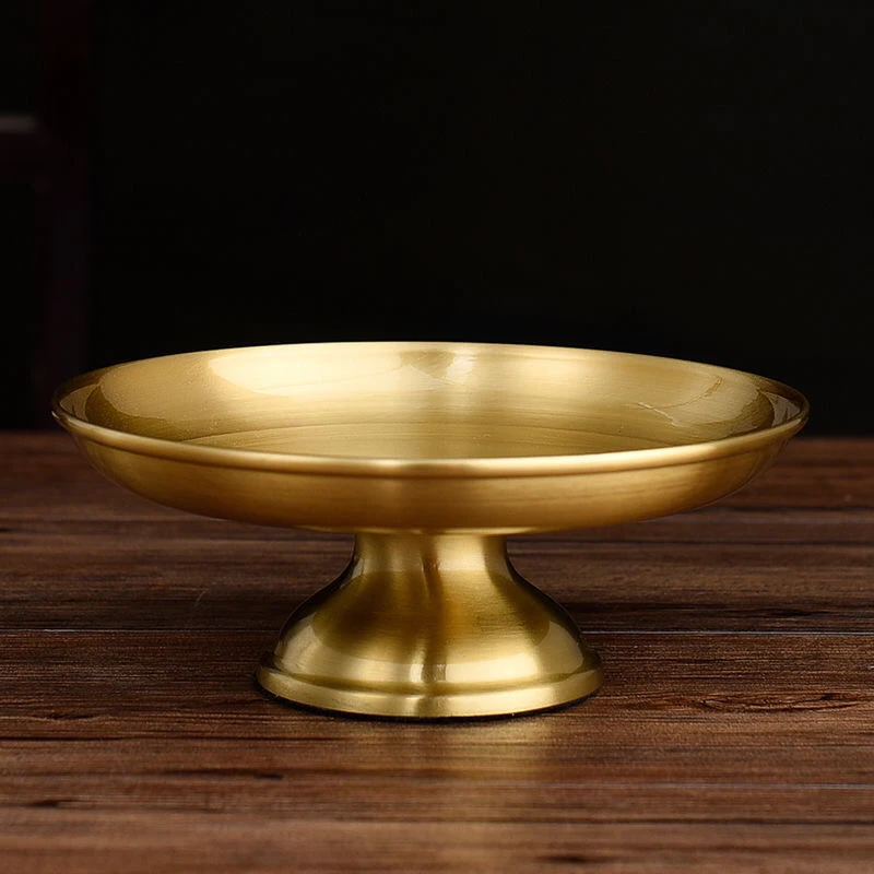 Buddhism Polishing Copper Bowl Tribute Fruit Dish Auspicious 17.5 CM Plate Tibetan Eatables Tray Altars Desktop Home Decorative