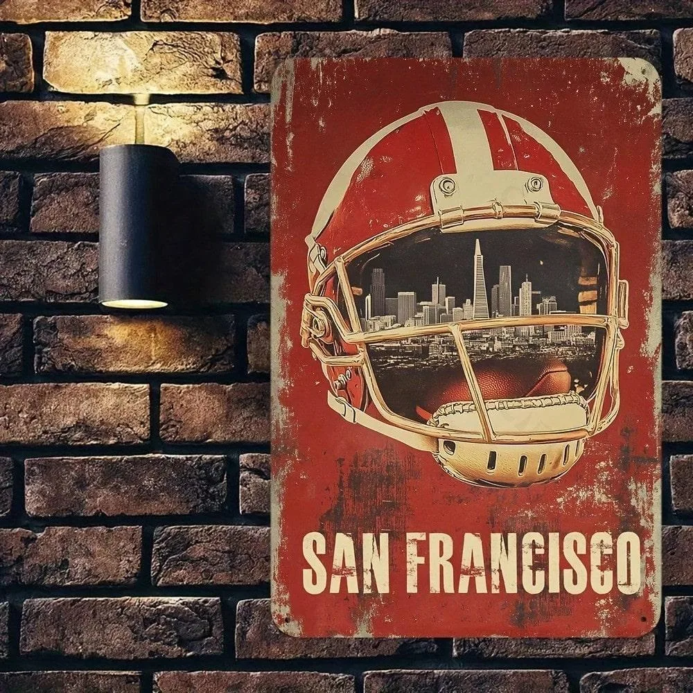 Arte Metálico de Pared de los San Francisco 49ers, Letrero Vintage de Casco de Fútbol Americano de 8x12 Pulgadas, Decoración Deportiva para Garaje o Cuarto de Hombre