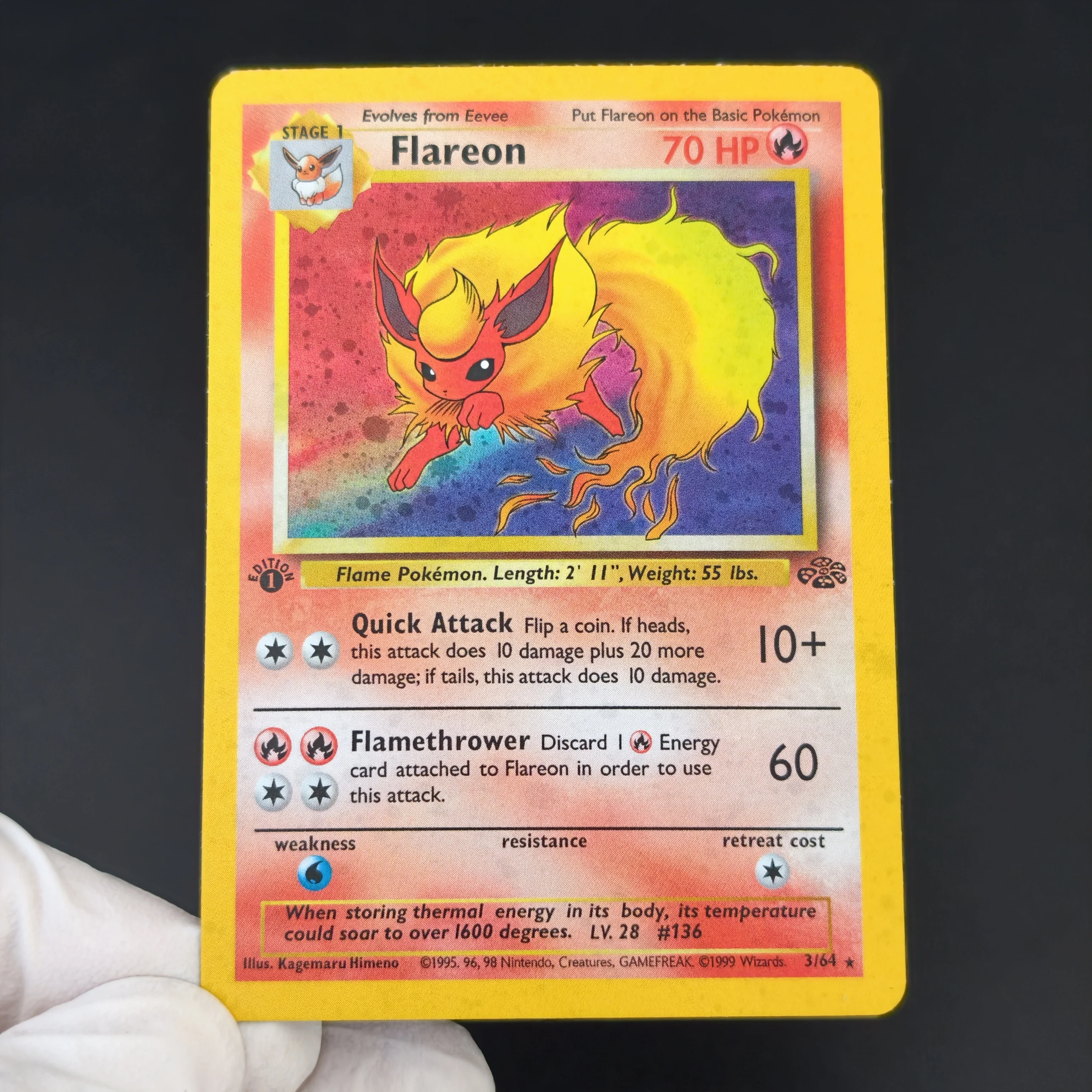 Vintage/English PKM Card Flareon Jolteon Vaporeon Snorlax Scyther 1995 Jungle Series Base Set Card DIY TCG Advanced Card