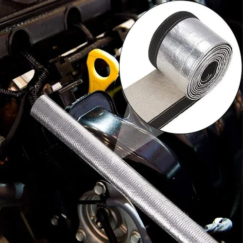 Imagen 2 del producto Manga de protección térmica de Metal de 1M, cubierta de manguera de alambre aislada de fibra de vidrio de papel de aluminio, cubiertas de envoltura de tubo, accesorios para coche de 10-100mm