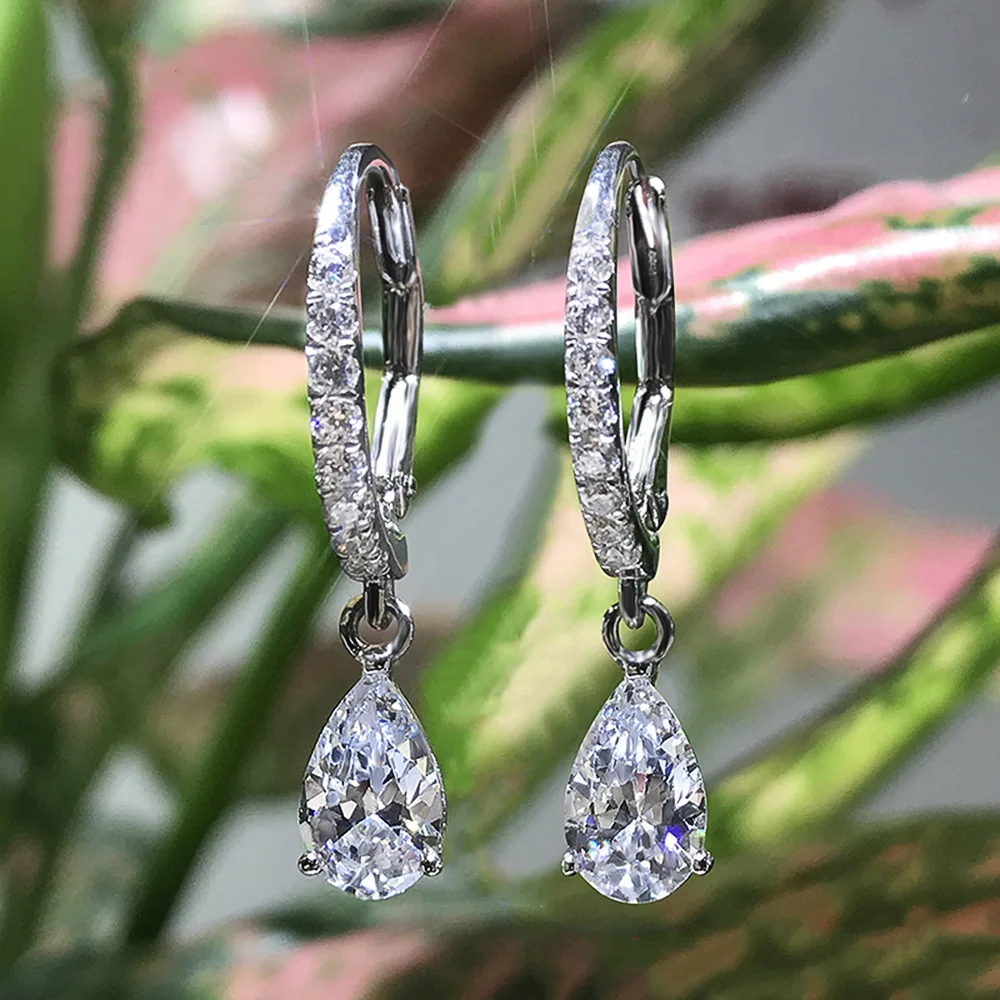 Pendientes colgantes de diamantes de Esmeralda de laboratorio valioso, joyería de Plata de Ley 925, pendientes colgantes para fiesta y boda para mujer, regalo de compromiso