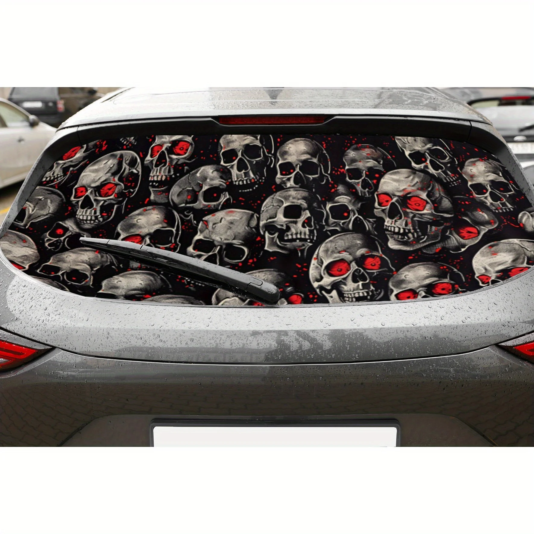 

Red-eye Cool Skull Array PVC Perforated Car Vinyl Wraps, Privacy Enhancing Design for Rear Window, Car Rear Windshield Sticker f