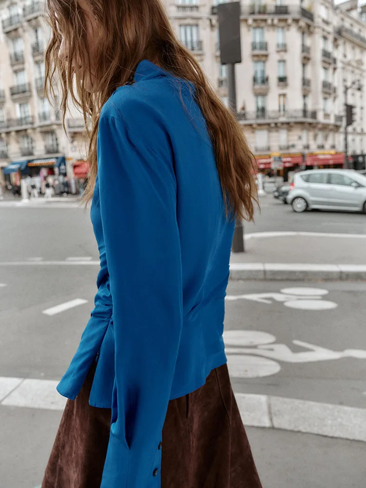 High-End ZA2025 Donna Casual Faion irt Inverno Nuovo colore puro pieghettato Top etnico Costume di scena da donna Scelta premium