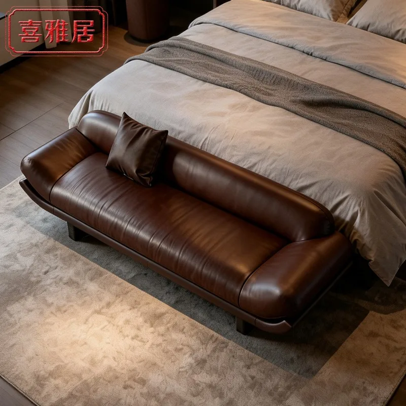 Master bedroom leather end stool brown study sofa household room single clothes stool bed front bedroom small sofa