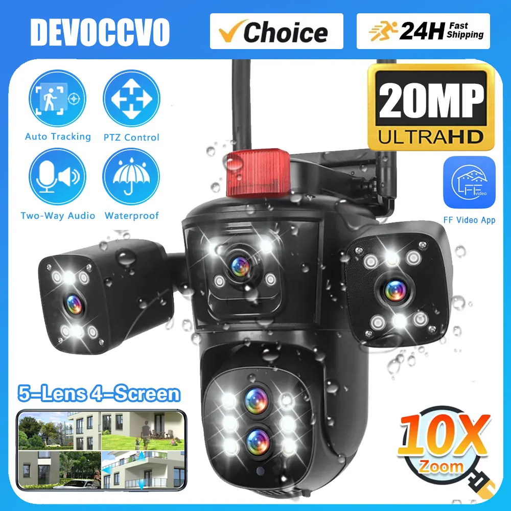 

10K 20MP AI Auto Tracking Color Night Vision PTZ 360° 10X Zoom Wireless 4 Screens Outdoor Camera Motion Detection Human Alarm