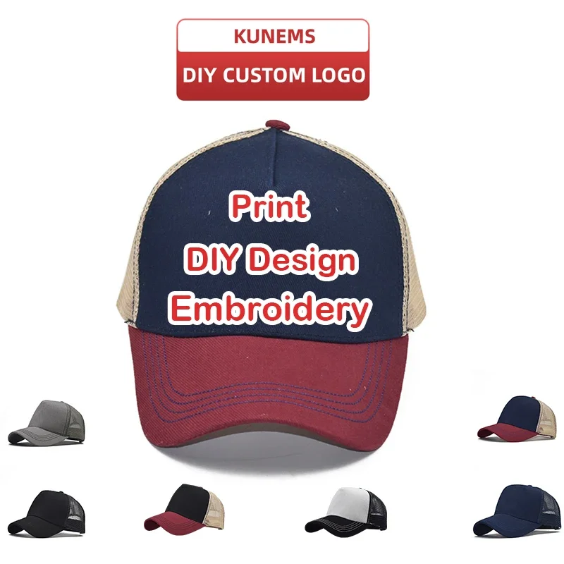 KUNEMS Custom LOGO Embroidery Mesh Cap Baseball Cap for Men and Women DIY Design Picture Print Hat Quality Trucker Hat Unisex