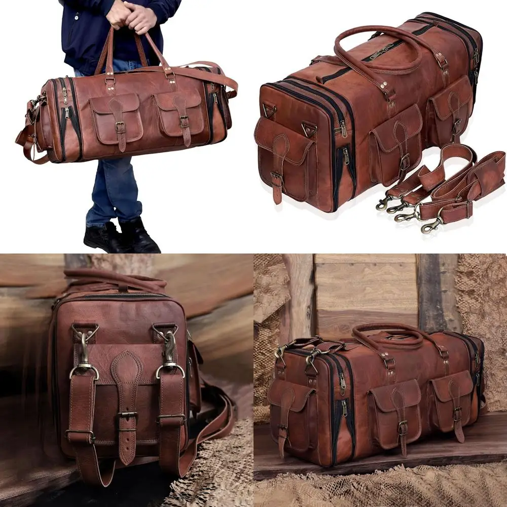 

Vintage 24 Inch Handcrafted Leather Duffel Bag for Travel, Suitable for Men & Women, Perfect for Weekend Trips and Gym Use