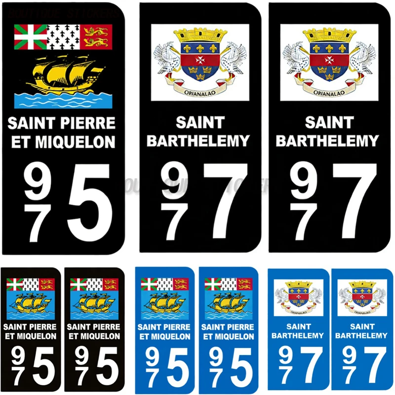2 pegatinas de PVC impermeables para matrícula francesa (departamentos 975-977)