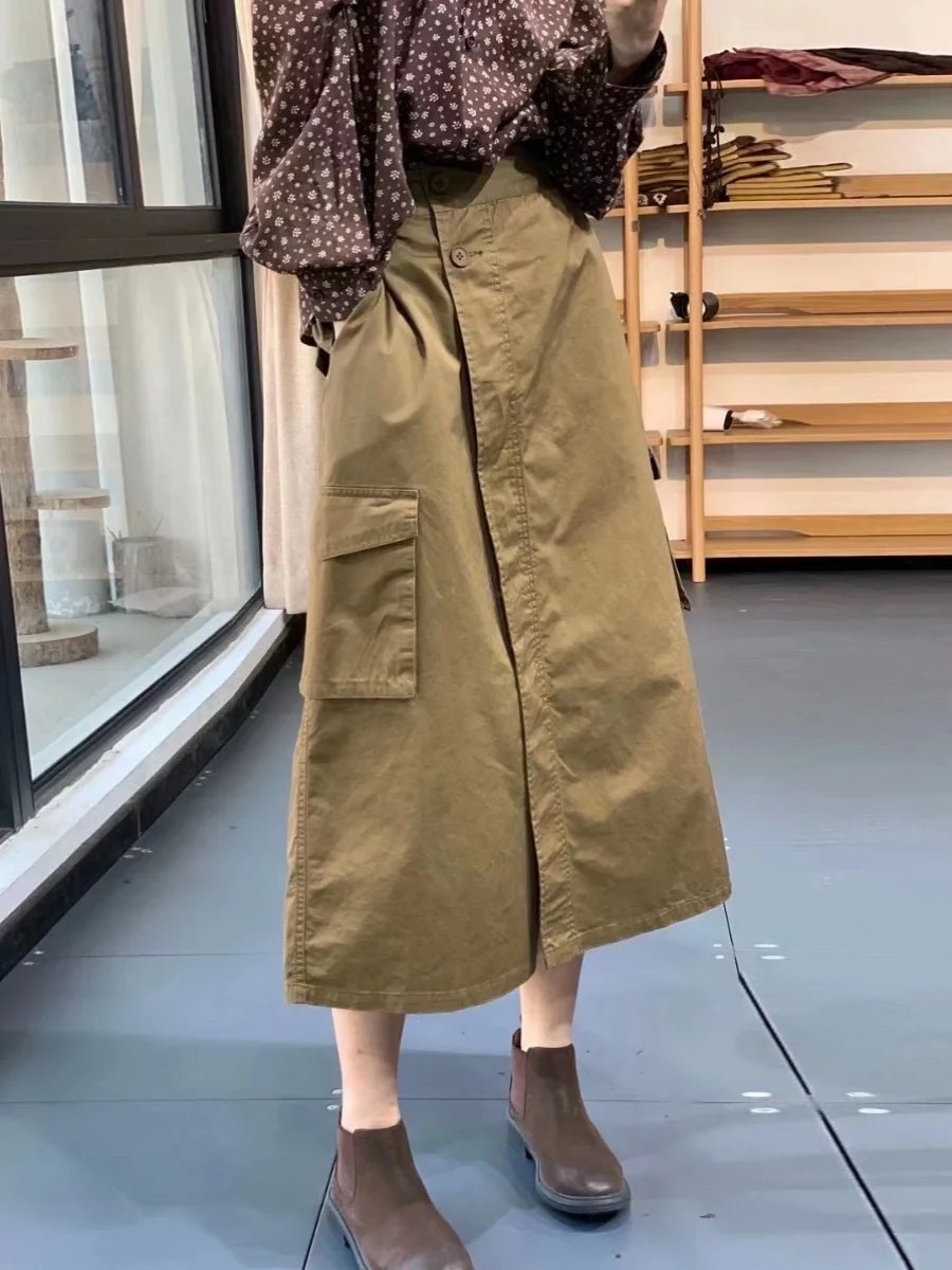 

Women Black A-line Long Skirt Y2k Cargo Skirts Harajuku Vintage Aesthetic Korean Pockets Skirt 2000s Fashion Clothes Summer 2024