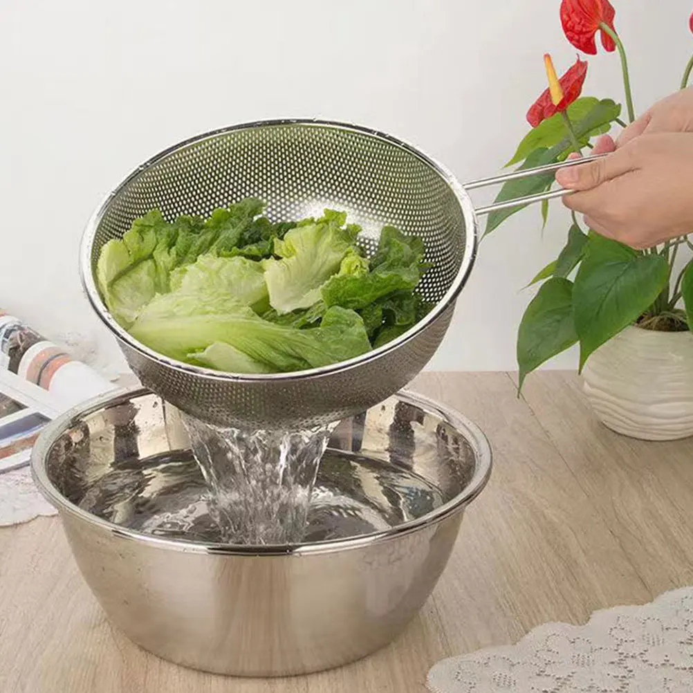 

Rice Draining 15cm Stainless Steel Fine Mesh Strainer Kitchen Household Strainer Basket Vegetable Fruit Cleaner