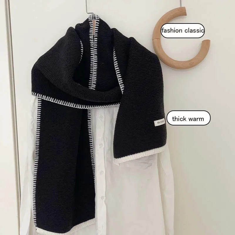 Fashion Classic Hemmed Knit Scarf Winter Warm Shawl Long Women Men Neckerchief Lovers Muffler