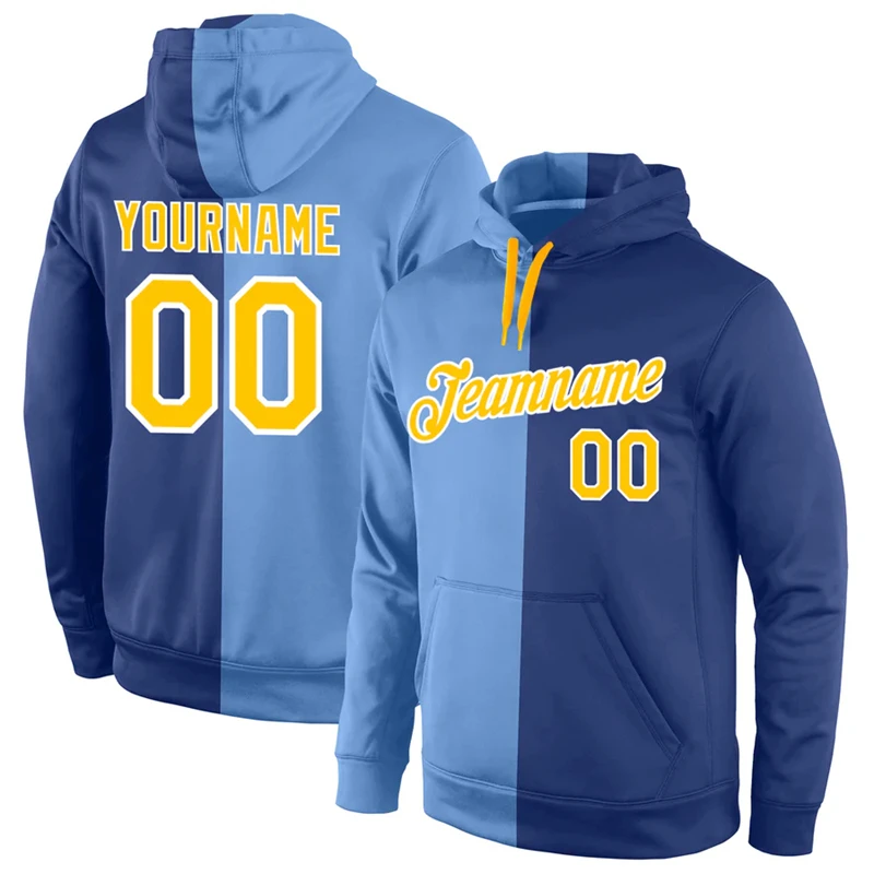 Custom Name Number Split Double Color Hoodies Fashion Simple 3D Printed Mens Hooded Sweatshirt Loose Team Uniforms DIY Pullovers