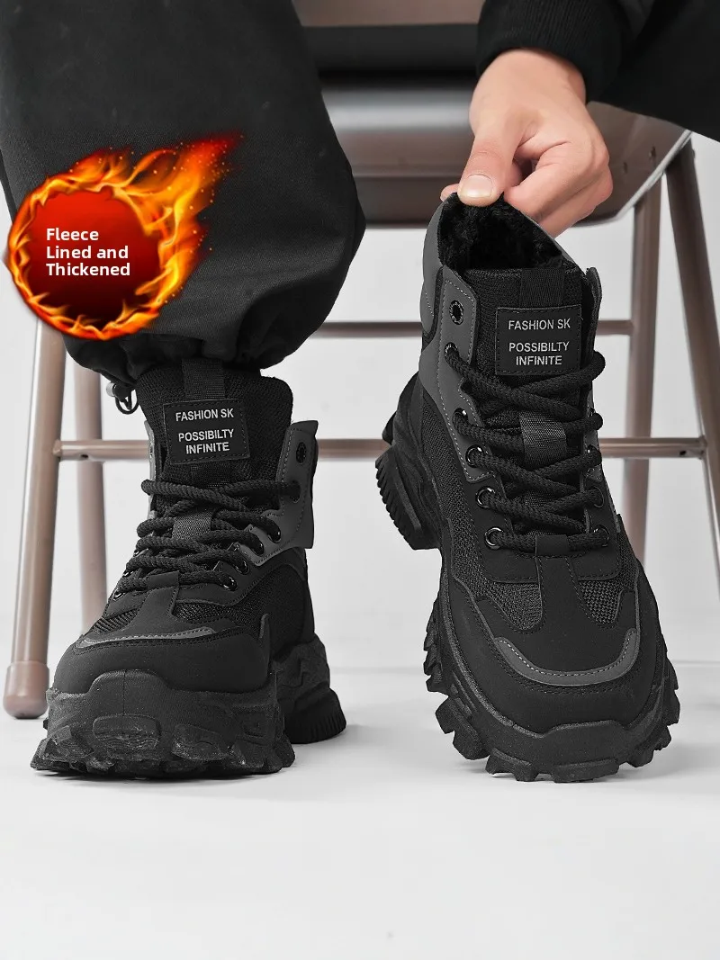 

Men's High-Top Boots Winter Thickened Fleece Warm Cold-Resistant Outdoor Sports Anti-slip Black Labor Protection Motorcycle C...