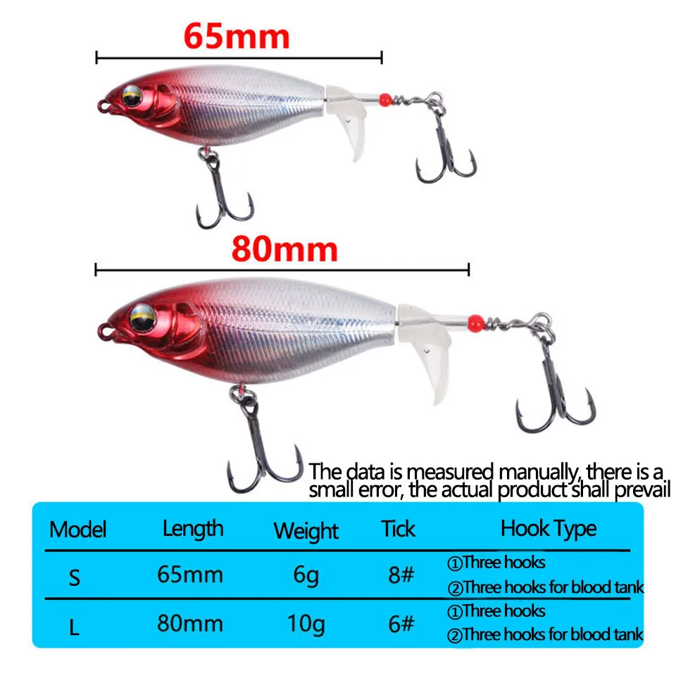 WALK FISH 1PCS 6G/10G 65MM/80MM  Whopper Plopper Fishing Lure Propeller Wobbler Top Water Noise Rotating Floating Hard Bait Bass