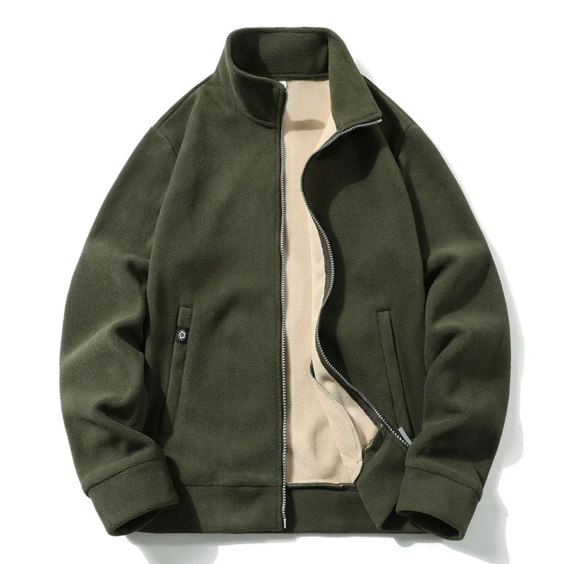 2026 Korean Warm Sport Fleece Running Jacket for Men Sweatshirts Windproof Jogging Harajuku Zipper Lamb Cashmere Jacket
