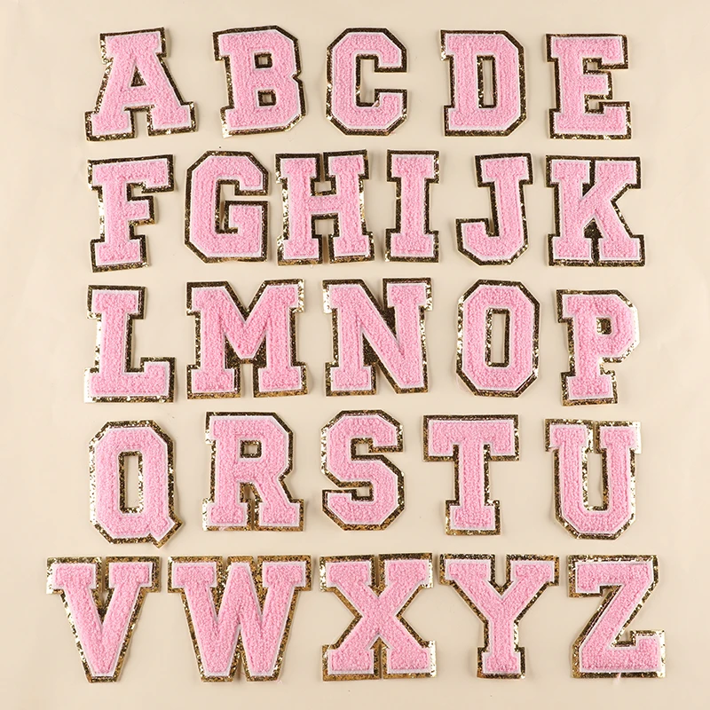 A-Z patchs de lettres pour vêtements grande serviette rose patchs de broderie sur vêtements autocollants Appliques accessoires de bricolage taille: