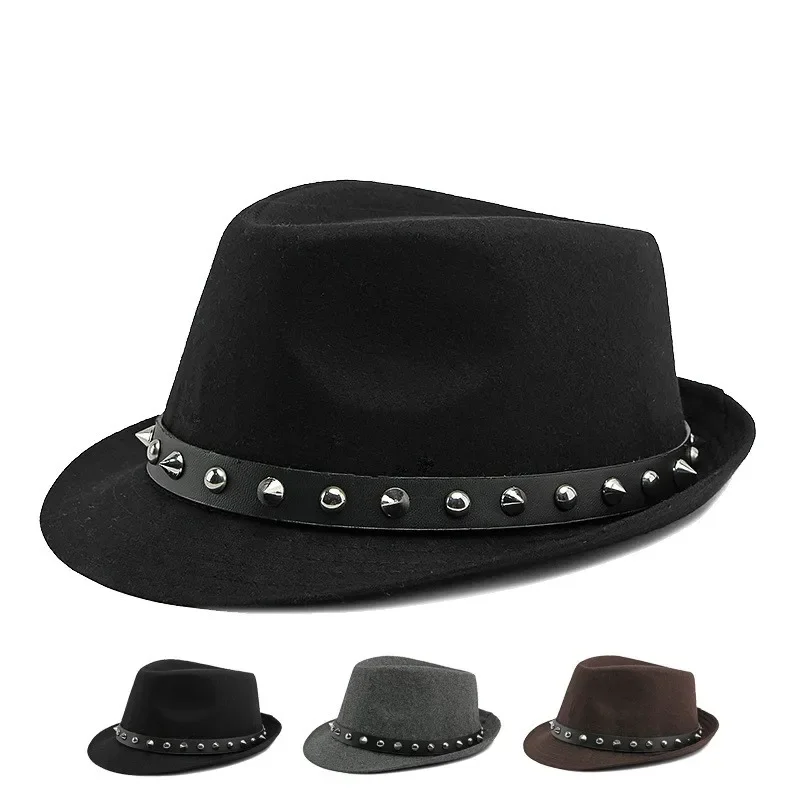 Men and Women Rivets Jazz Cap England Retro Small Bowler Hat Personality Fashion Gentleman Hat Street Bowler Hat