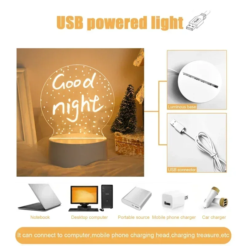 LED Light Notepad Transparent Acrylic Luminous Writing Board USB Desktop Night Light Bedroom Bedside Decor Creative NewYear Gift