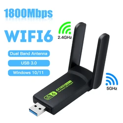 Adaptador USB WiFi 6 de 1800Mbps, 802.11AX, 2,4G/5GHz, USB 3,0, inalámbrico, Ethernet, Dongle, tarjeta receptora de red, controlador gratis Win10/11