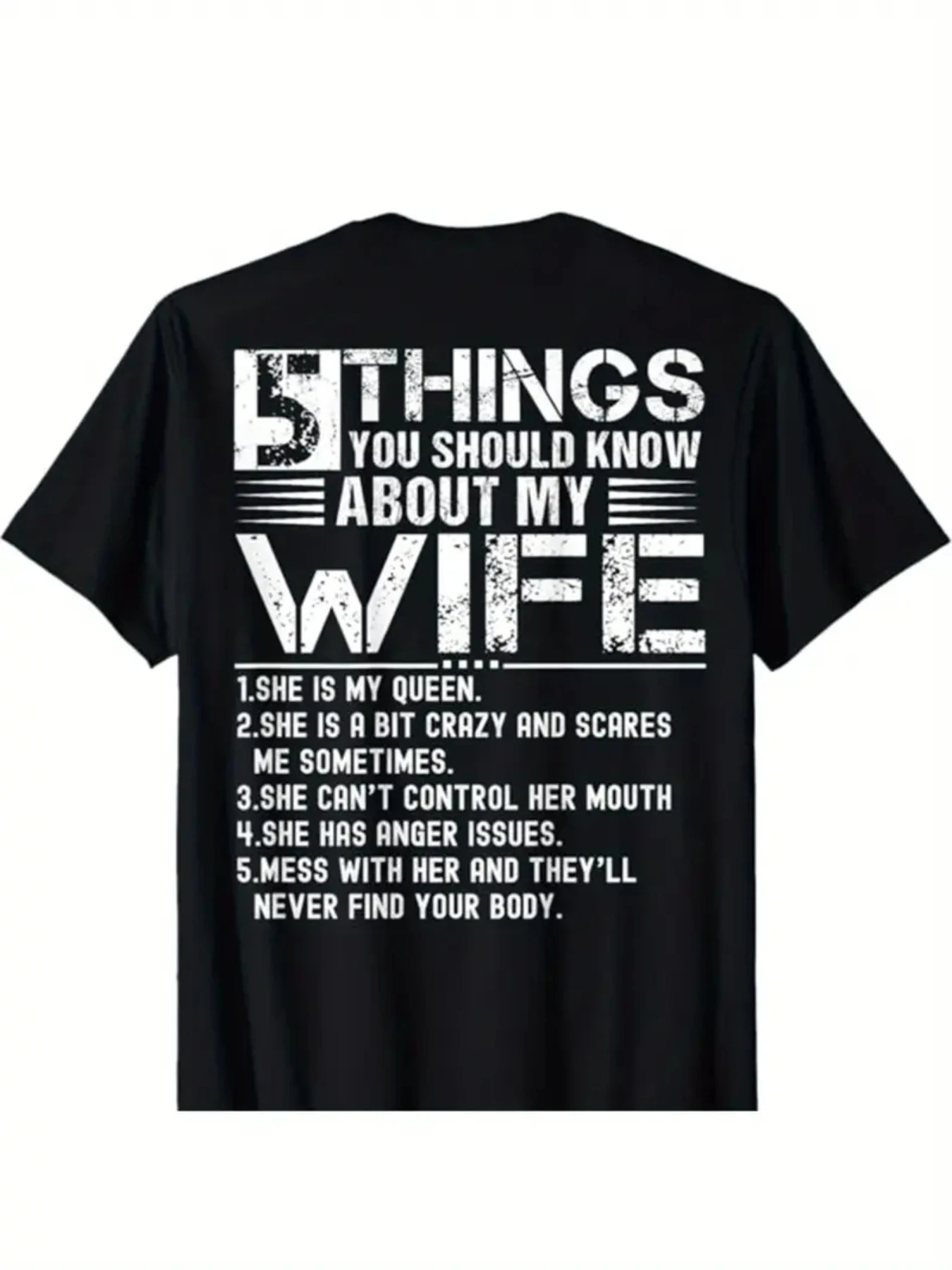 تي شيرت رجالي مضحك بنمط "5 أشياء عن زوجتي" - تي شيرت بتصميم مضحك - هدية عيد الميلاد #1