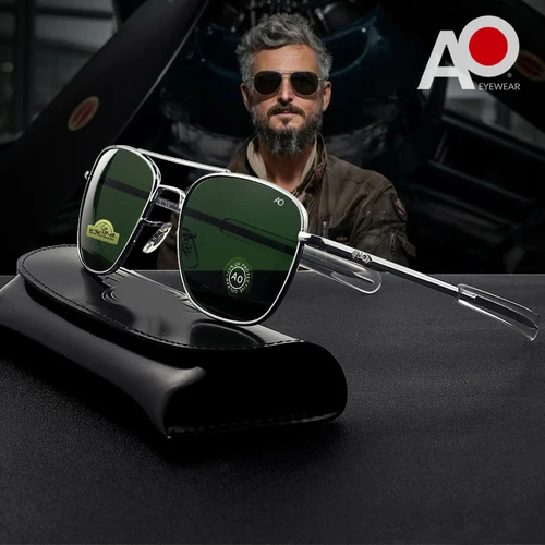 Imagen 1 del producto 1 uds/3 uds gafas de moda de piloto para hombre, lentes de cristal templado de diseñador de marca de alta calidad, gafas de moda de piloto AO para mujer y hombre