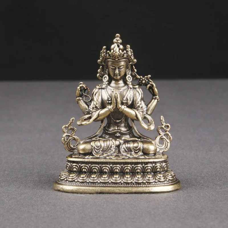 

Tibetan Religion Four Armed Guanyin Buddha Statue Ornament Brass Home Decoration