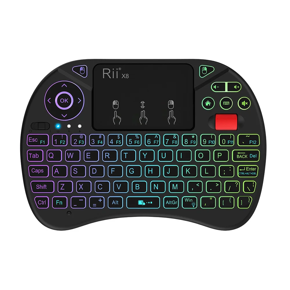 Rii Mini Wireless Keyboard Backlit With 2.4G Air Mouse Remote Touchpad For Android TV Box PC