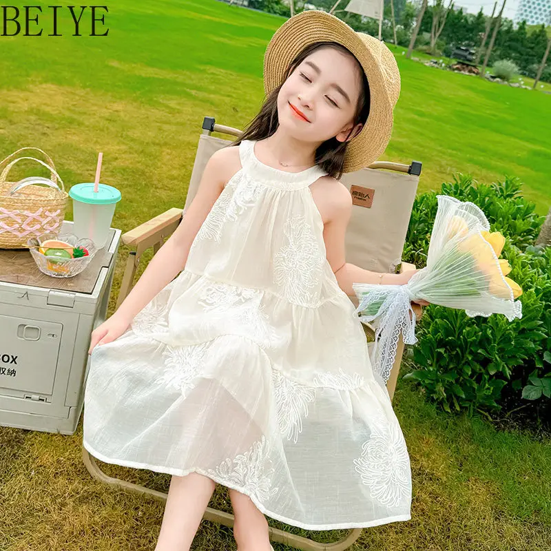 abito-bianco-con-collo-all'americana-per-bambine-con-ricami-floreali-vestito-estivo-a-linea-a-in-chiffon-traspirante-per-vacanze-estive