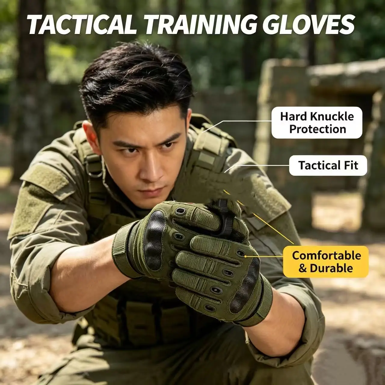 Tactical Gloves for Men, Hard Knuckle Protective Gloves, Non-slip Breathable Gloves for Motorcycle Cycling Camping Work Training