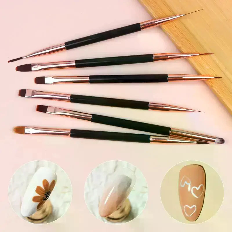 1 PCS Double Head Nail Brush Metal Handle UV Gel Liner Brush Painting Drawing Pen Crystal Acrylic Nail Art Manicure Brushes Tool