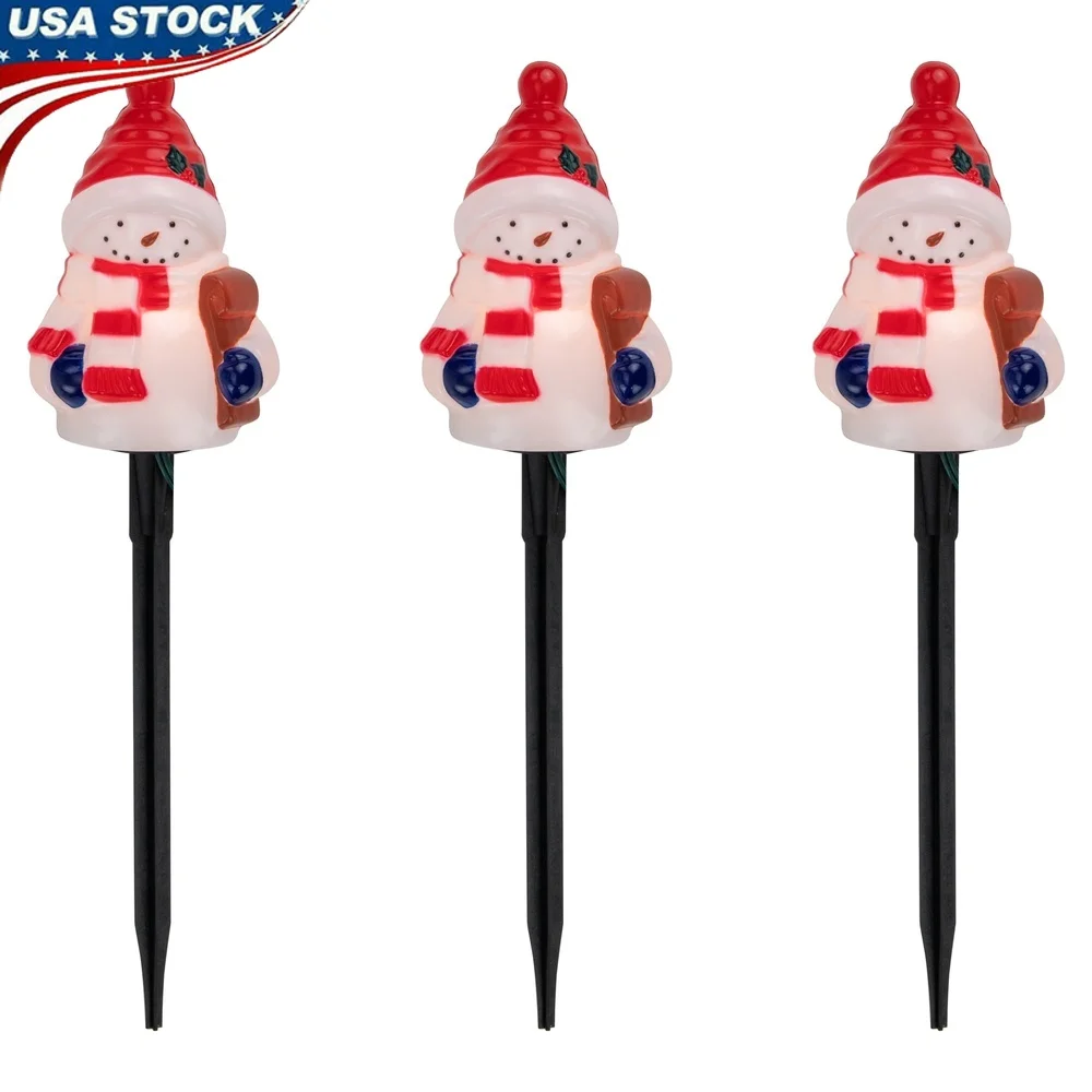 

Set of 4 Lighted Snowman Christmas Pathway Markers Decorative Holiday Yard Lights Outdoor Indoor Use Incandescent Bulbs