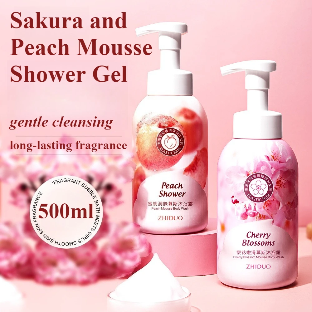 500ml Sakura and Peach Tender and Smooth Mousse Shower Gel Extrusion Soak Bubble Gentle Cleansing Fragrance Bubble Body Wash