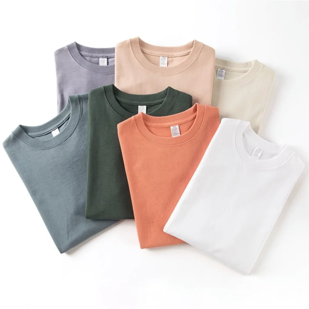 Women Men 100% Cotton T-shirt Solid Color Trend Leisure Short Sleeve Black White Gray High Quality Heavy Fabric Loose T Shirt